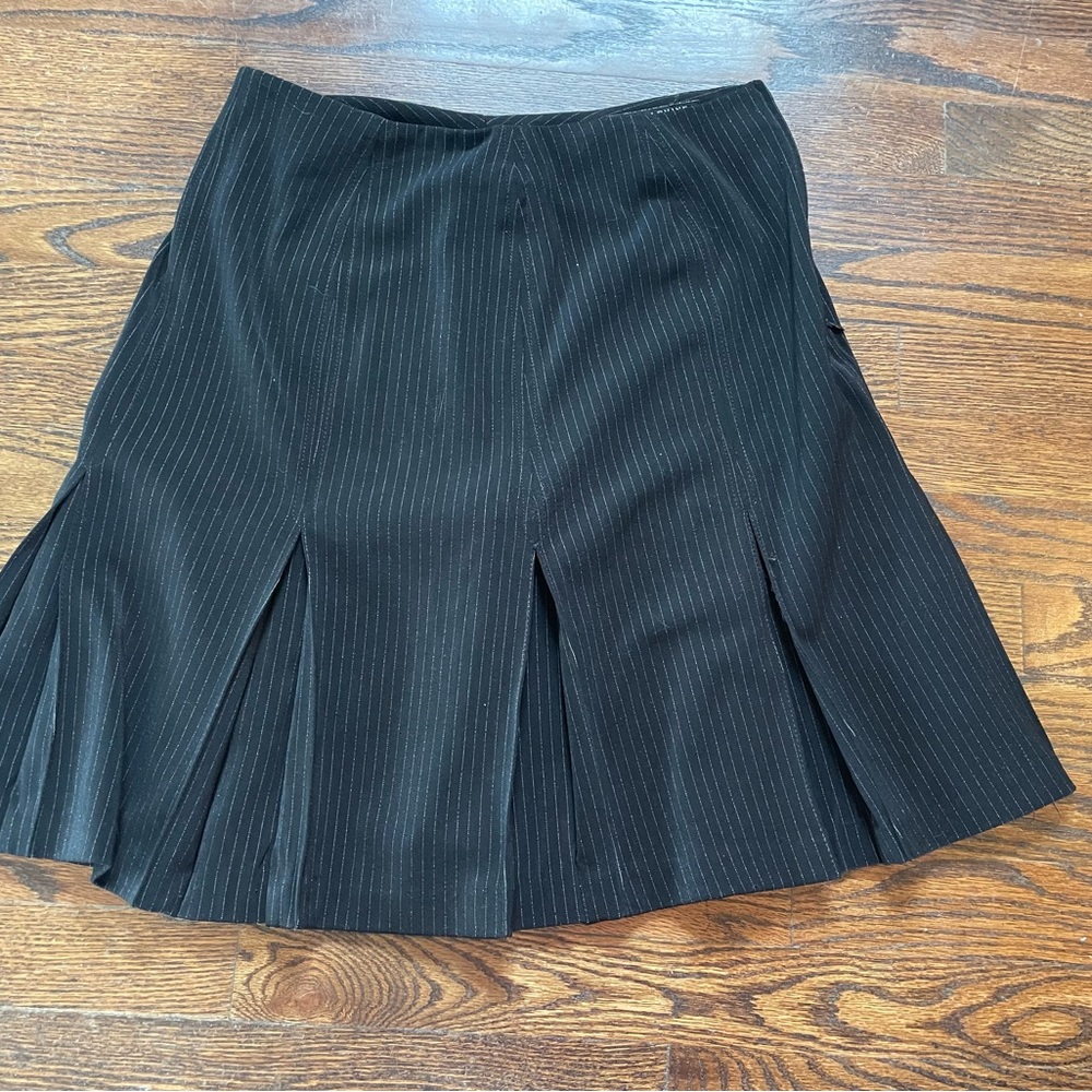 Black pinstripe, work business skirt, pleated